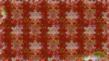 Raster illüstrasyonu. Şirin çiçek elementleri. Kırmızı renkte çiçekler. Kusursuz..