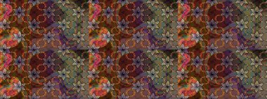 Çiçekli karalama şeklinde Raster çiçek deseni. Nazikçe, güzel çiçek arkaplanı. Kahverengi renkte çiçekler.