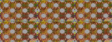 Raster illüstrasyonu. Çiçek buketleriyle klasik tarzda kusursuz desenler. Kahverengi renklerde.