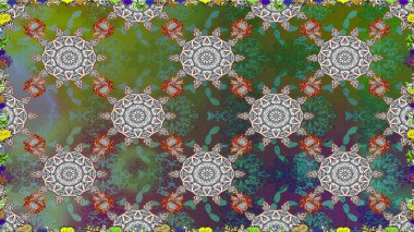 Parlak renkli çiçekleri ve yeşil renkli yaprakları olan kusursuz çiçek desenleri. Modern çiçek arkaplanı. Moda baskıları için zarif bir şablon. Halk stili.