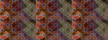 Çiçekli karalama şeklinde Raster çiçek deseni. Nazikçe, güzel çiçek arkaplanı. Kahverengi renkte çiçekler.