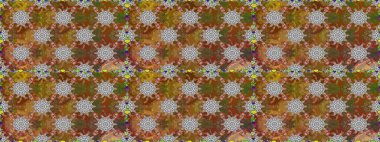 Raster illüstrasyonu. Çiçek buketleriyle klasik tarzda kusursuz desenler. Kahverengi renklerde.