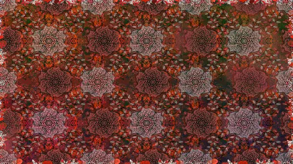 Etnik Mandala havlusu. Kusursuz süs izi. Raster Henna tarzı. Tebrik kartı geçmişi, boyama kitabı, arkaplan ve tekstil için kullanılabilir. Sınır Hindistan çiçek desenli paisley patentli.