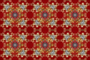 Raster oryantal süs. Barok tarzında kusursuz bir doğulu süsü. Geleneksel klasik altın desen. Altın desenli kırmızı, kahverengi ve bej rengi altın elementlerle.