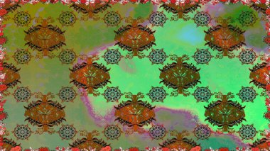 Renkli Yaz Temalı Kusursuz Arkaplan. Düz Çiçek Elementleri Tasarımı. Yeşil renkli çiçekler. Çiçekli pürüzsüz retro desen.