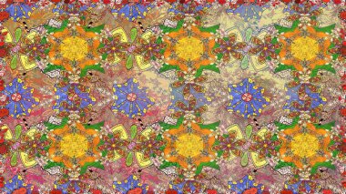 Çiçekli karalama şeklinde Raster çiçek deseni. Kahverengi renkli çiçekler. Yumuşak, yaz çiçekli arka plan.