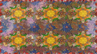 Çiçeksiz desenli nakış işlemeli gelincikler ve vadideki zambaklar. Tekstil tasarımı için kahverengi renkli geleneksel halk çiçekleri buketi.