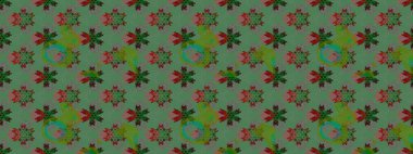 Yeşil renkli şirin çiçek deseni. Düz Çiçek Elementleri Tasarımı. Renkli Bahar Teması eskiz kalıbı. Raster Modaya uygun kumaş deseni.