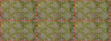 Raster illüstrasyonu. Yumuşak, yeşil renkli bahar çiçekleri. Yaprak ve çiçeklerin suluboya resmi, yeşil renklerde kusursuz desen.