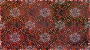 Raster illüstrasyonu. Kahverengi renkli çiçekler. El çizimi çiçekleri olan soyut, pürüzsüz desen.