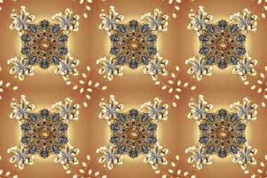 Klasik klasik klasik arka plan. Geleneksel oryantasyon süsü. Raster illüstrasyonu. Kusursuz klasik raster altın desenli. Altın elementlerle bej, kahverengi ve gri renklerde pürüzsüz desen.