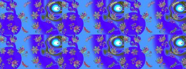 Renkli kar taneleri Raster çizimi. Güzel bir kış süsü. Mor, mavi ve yeşil kar tanelerinden izole edilmiş..