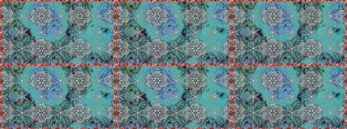 Kusursuz çiçek deseni. Mavi renkli Asya tekstili. Raster illüstrasyonu.