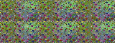 Raster illüstrasyonu. El çizimi çiçekli, soyut, pürüzsüz desen. Yeşil renkte çiçekler.