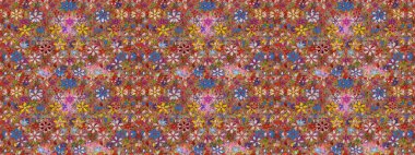 Çiçekli kusursuz retro desen. Renkli Yaz Temalı Kusursuz Arkaplan. Kahverengi renkli çiçekler. Düz Çiçek Elementleri Tasarımı.