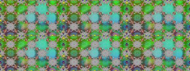 Yeşil renkte etnik çiçeklerle kusursuz bir desen. Raster Çiçek İllüstrasyonu güzel tekstil..