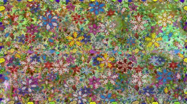 Raster illüstrasyonu. Güzel kumaş deseni. Asya tekstil tarzında. Düz Çiçek Elementleri Tasarımı. Kusursuz çiçek deseni. Renkli Bahar Teması Kusursuz Arkaplan.