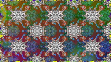 Raster illüstrasyonu. Çiçeklerle suluboya desenli çiçek deseni. Gri renkli güzel tekstil.