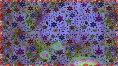 Kusursuz Renksiz Bahar Temalı Kusursuz Arkaplan. Sevimli çiçek raster deseni. Düz Çiçek Elementleri Tasarımı. Mor renkte çiçekler.