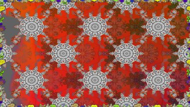 Raster illüstrasyonu. Çiçek buketleriyle klasik tarzda kusursuz desenler. Kahverengi renklerde.