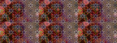 Renkli Bahar Teması eskiz kalıbı. Asya tekstil tarzında. Raster illüstrasyonu. Güzel kumaş deseni. Çiçek desenli çizim. Düz Çiçek Elementleri Tasarımı.