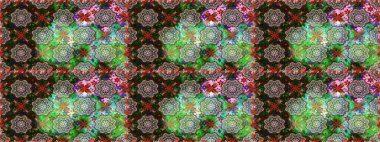 Düz Çiçek Elementleri Tasarımı. Karalama çiçeği. Renkli Bahar Temalı Kusursuz Arkaplan. Güzel kumaş deseni. Zentangle soyut çiçekleri. Raster illüstrasyonu.