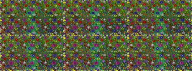 Çiçekli zambaklar kusursuz bir arka plan. Parlak çiçekli kolaj çiçekleri yeşildir. Çiçek tasarımı için inanılmaz kolaj cennet tarzı..