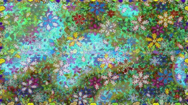 Raster illüstrasyonu. Çiçek buketleriyle klasik tarzda kusursuz desenler. Yeşil renklerde.