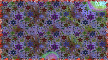 Düz Çiçek Elementleri Tasarımı. Çiçekle kusursuz desen. Mor renkli çiçekler. Renkli Bahar Teması Kusursuz Arkaplan.