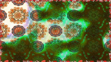 Düz Çiçek Elementleri Tasarımı. Renkli Yaz Temalı Kusursuz Arkaplan. Yeşil renkli çiçekler. Raster illüstrasyonunda kusursuz çiçek deseni.