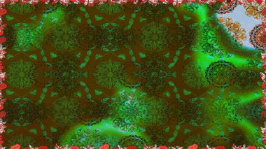 Şirin çiçekli kusursuz desen ve yeşil renkli yapraklar, suluboya çiçek deseni, duvar kağıdı, kart ya da kumaş için fayanslı. Raster illüstrasyonu.