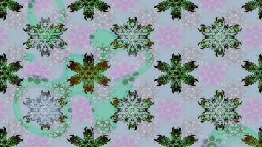 Raster illüstrasyonundaki çiçek desenli çizim. Mavi renkli çiçekler. Renkli Bahar Teması eskiz kalıbı. Düz Çiçek Elementleri Tasarımı.