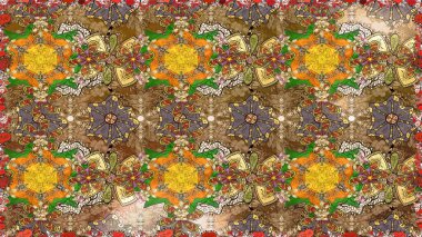 Çiçekli karalama şeklinde Raster çiçek deseni. Nazik, sevimli çiçek arkaplanı. Kahverengi renkte çiçekler.