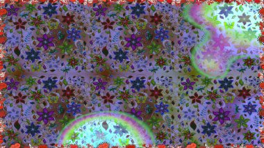 Çiçeksiz desenlerin resmi. Vadinin çiçekleri menekşe renklerinde.