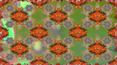 Ağaç dallı bahar çiçekleri ile desen, çiçek siluetiyle yeşil renkler. Raster deseni.