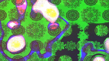 Raster illüstrasyonundaki çiçek desenli çizim. Suluboya tarzında yeşil renkte çiçekler.