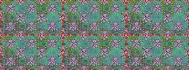 Yeşil renklere karalamalar çizen kusursuz çiçek deseni. Raster illüstrasyonu.