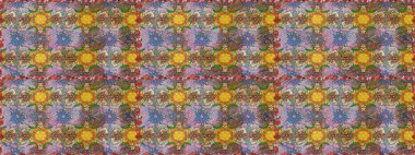 Kahverengi renkli çiçekler. Renkli Yaz Temalı Kusursuz Arkaplan. Düz Çiçek Elementleri Tasarımı. Raster illüstrasyonunda trendsiz çiçek deseni.