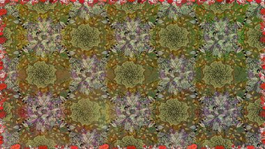 Raster illüstrasyonu. Kahverengi renkli çiçekler. Kusursuz çiçek deseni duvar kağıdı için kullanılabilir.