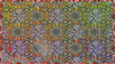 Parmak izi, kumaş, duvar kâğıdı, tekstil için raster dokusu. İşlemeli çiçekli, dikişsiz desen. Renkli grunge soyut arkaplanı Cologray çiçekleriyle zenginleştirir.