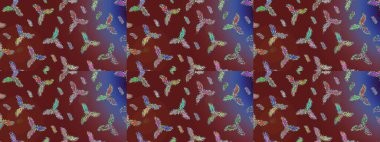 Yeni yıl kar tanesi. Güzel soyut kar taneleri kırmızı, kahverengi ve mor renkler üzerine raster tasarımı. Düz kar karalama ikonları, kar taneleri silueti Noel afişi için, kartlar.