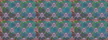 Renkli süs kenarı. Kusursuz desen. Raster illüstrasyonu. Çiçek duvar kağıdı. Hint süsü. Yeşil renklerde.