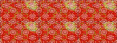 Raster deseni. Karalama çiçekleri kusursuz desen. Kırmızı el çizilmiş desen. Sanat tarzından esinlenilmiş çiçekler ve arkaplan.