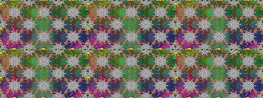 Oldukça eski bir besin torbası deseni, küçük yeşil renkte, çiçekler. Millefleur 'lar. Tekstil, kumaş, kapaklar, duvar kağıtları, baskı, naylon, yapıştırma, örgü, dekupaj için çiçeksiz arkaplan.