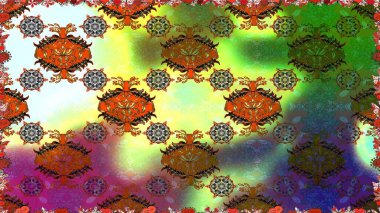 Çiçekli karalama şeklinde Raster çiçek deseni. Raster illüstrasyonu. Yumuşak, yeşil renkte bahar çiçekleri.