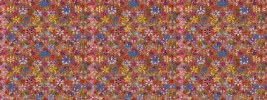 Raster illüstrasyonu. Hint süsü. Kusursuz desen. Renkli süs kenarı. Kahverengi renklerde. Çiçek duvar kağıdı.