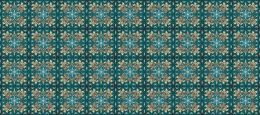 Mavi, yeşil ve gri renklerde altın yinelenen elementlerle soyut arkaplan. Kusursuz oryantal klasik altın desen.