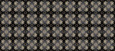 Gri, siyah ve kahverengi renklerde, altın rengi, kusursuz desen. Raster illüstrasyonu. Süsleme.