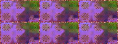 El çizimi çiçekli, pürüzsüz bir desen. Tekstil, kumaş, ambalaj, hatıra defteri için hoş bir çiçek arkaplanı. Çocuksu tasarım. Menekşe arkaplanda.