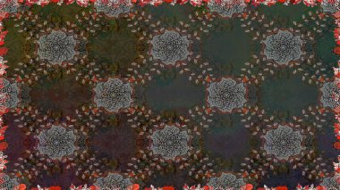 Renkli Bahar Temalı Kusursuz Arkaplan. Raster illüstrasyonunda kusursuz çiçek deseni. Süslü kumaş deseni. Düz Çiçek Elementleri Tasarımı.